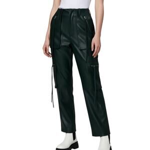 Blank NYC Baxter Vegan Leather Wide Leg Cargo Pants Dark Green NWT Size 28